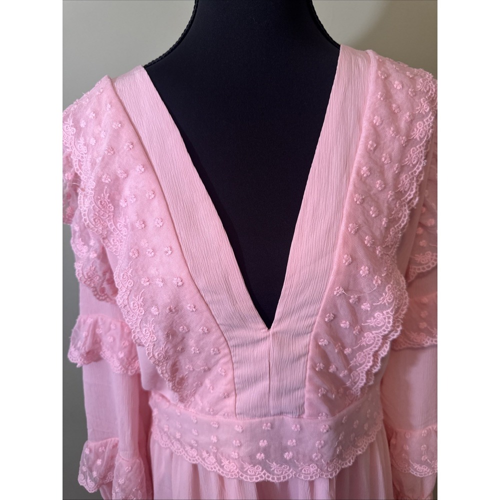 L'ATISTE Women's Pink Smocked Lace Trim V-Neck Corset Back Mini Dress Size XL - Picture 3 of 5